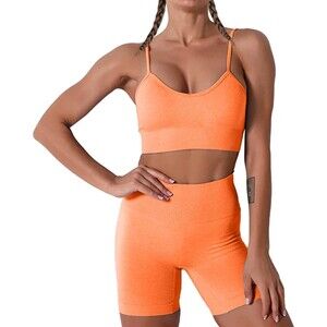Seamless Yoga Workout Sport Bra with High Waist Shorts Legging Sz L